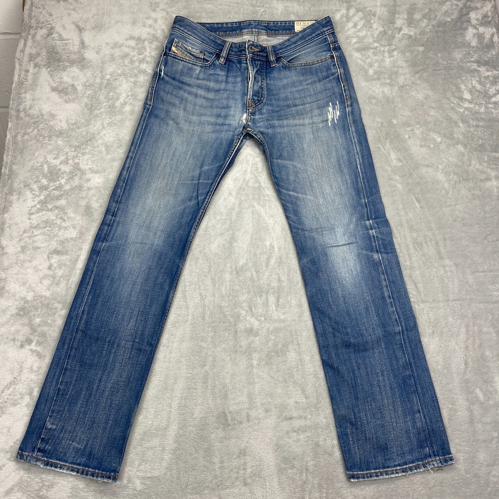 Diesel Jeans Men 31x32 Blue Denim Faded Distressed Viker Straight Leg Button Fly